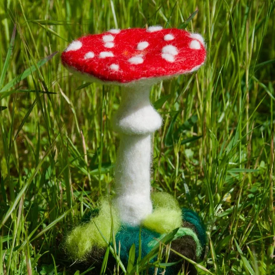 Needlefelted sculpture of Amanita muscaria
